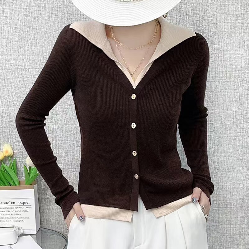 Slim Fit Fake Two-Piece Knit Cardigan 5