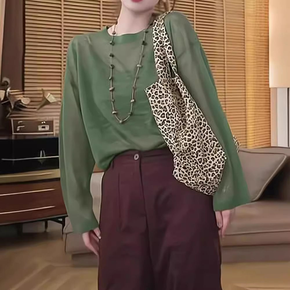 Versatile casual light breathable round neck solid color top 4