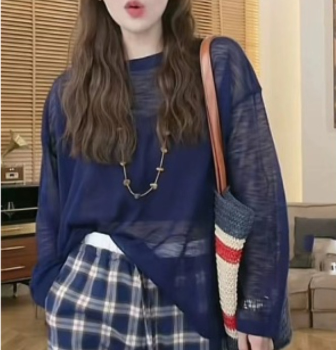 Versatile casual light breathable round neck solid color top 4