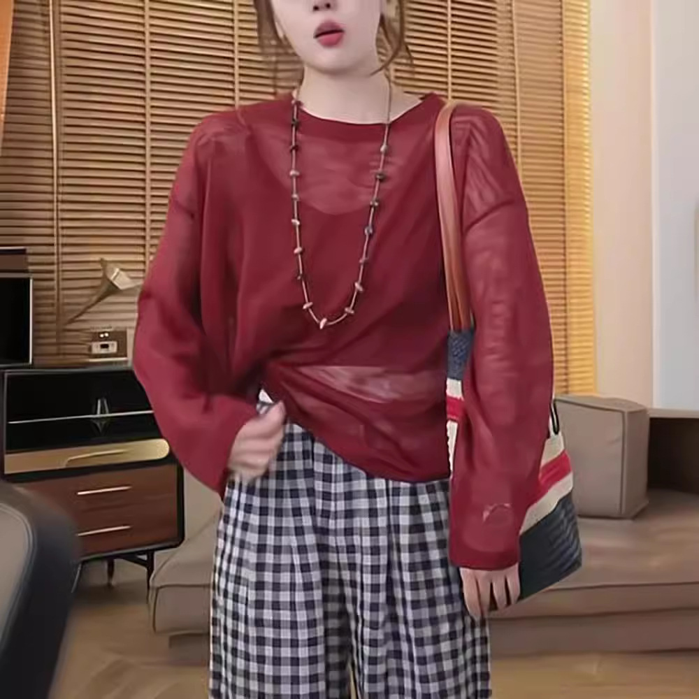 Versatile casual light breathable round neck solid color top 4