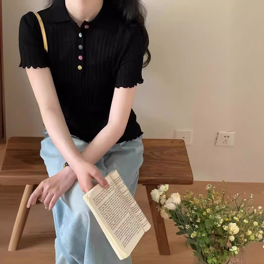 Designer colorful buttoned short-sleeved T-shirt 9