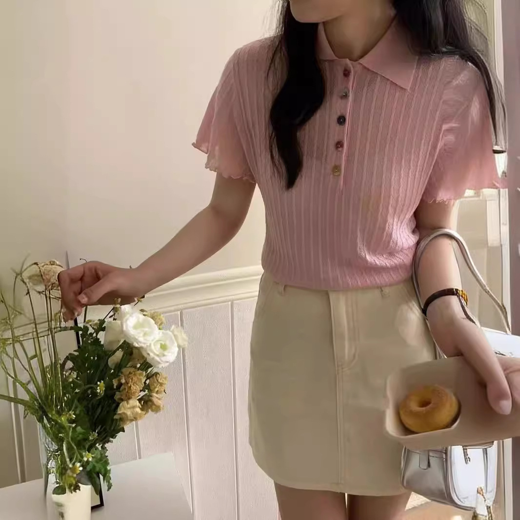 Designer colorful buttoned short-sleeved T-shirt 9 02