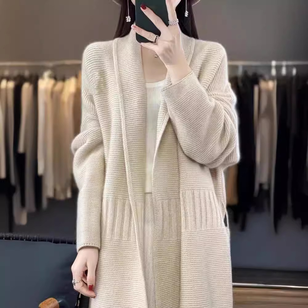 Lapel Jacquard Thickened Belt Cardigan Loose Jacket 10