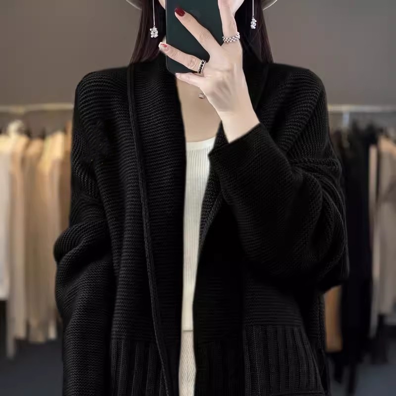 Lapel Jacquard Thickened Belt Cardigan Loose Jacket 10