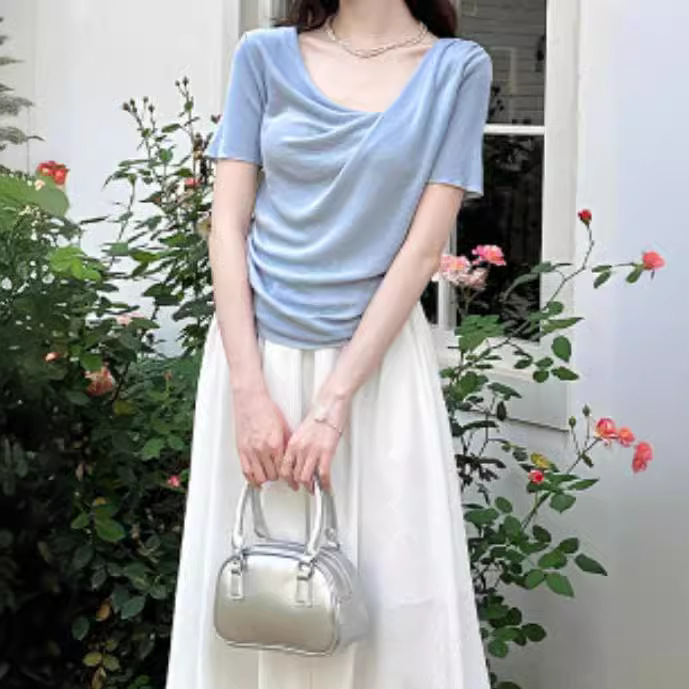 Solid color short-sleeved all-match top 8