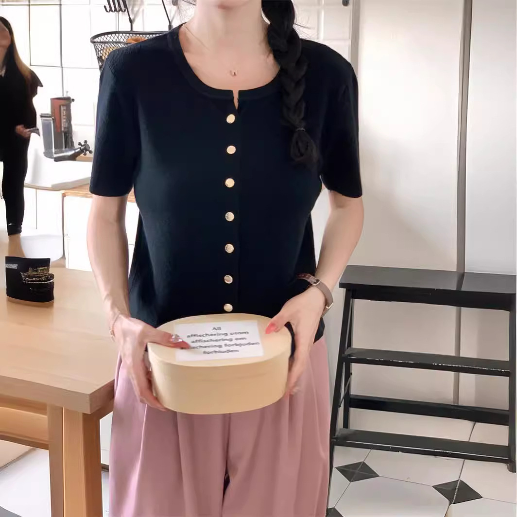 Solid color temperament slim fit knitted cardigan top 6 02