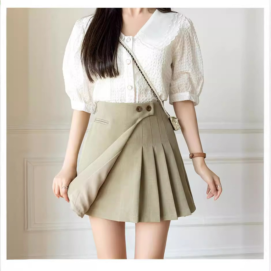 A-line skirt shorts slim pleated skirt for women 13