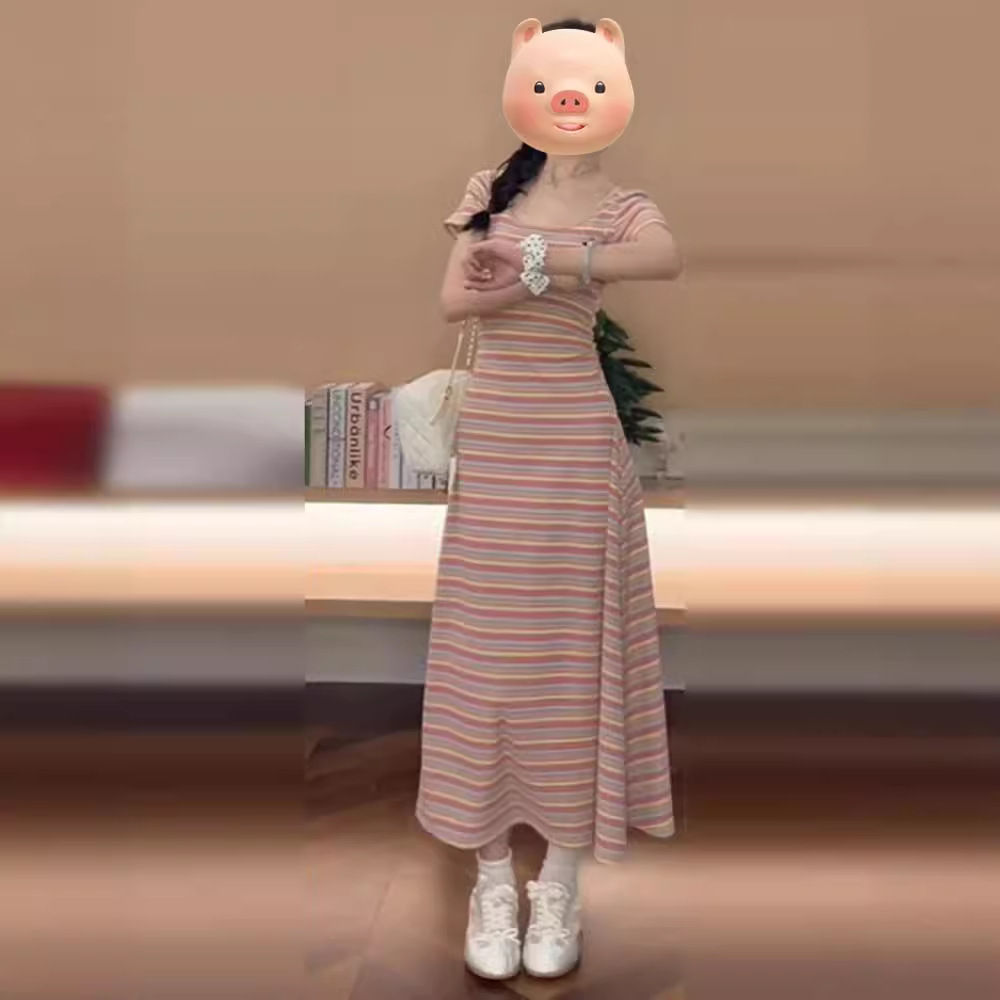 French Dopamine Square Neck Striped Dress 19 01