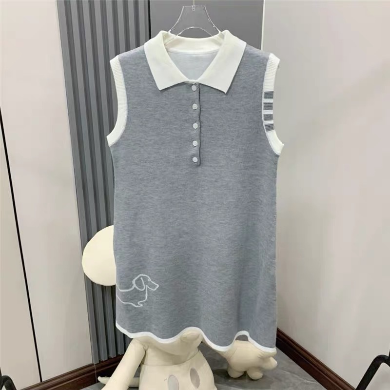 Lapel Contrast Color Sleeveless A-Line Dress 17