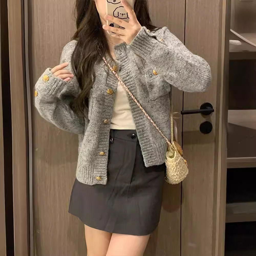 New lazy style gray knitted cardigan 55
