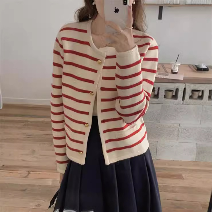 Retro Chanel style striped short loose coat 24