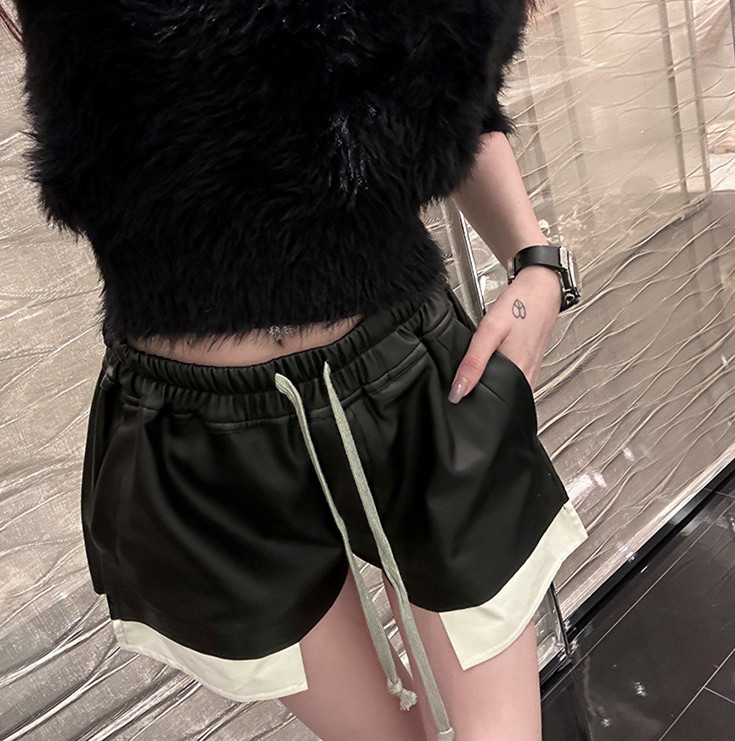 All-match elastic waist short leather pants 35