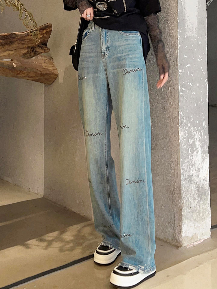 Korean retro high waist straight jeans 40 01