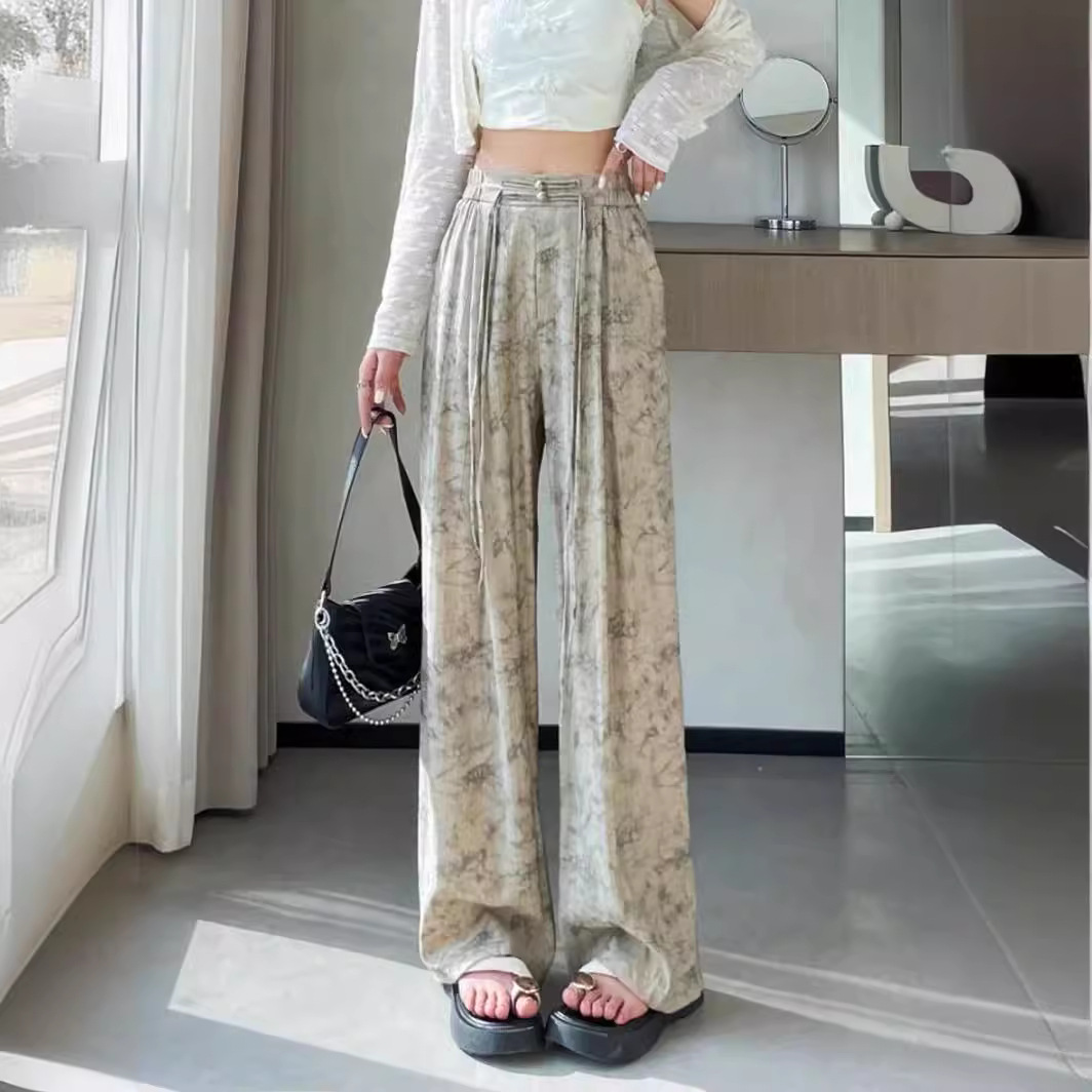 New Chinese style pleated ice silk pants 32