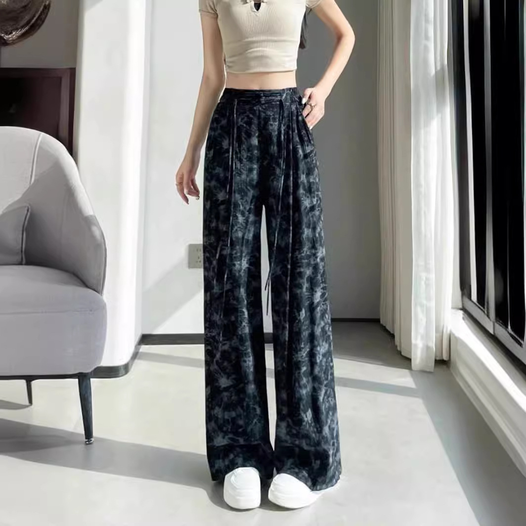 New Chinese style pleated ice silk pants 32