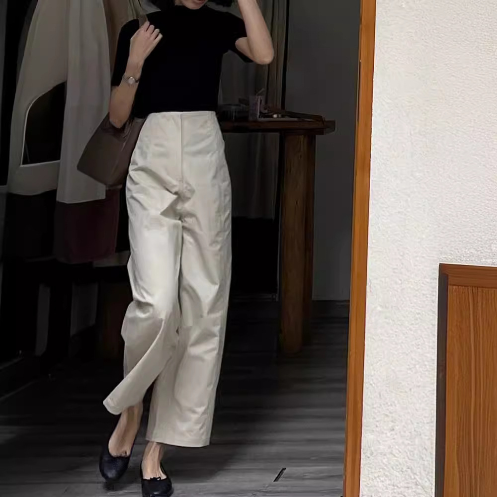 White straight-leg casual pants 36 01